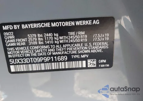2023 BMW X4 xDrive30I z USA, uszkodzony, nr VIN 5UX33DT09P9P11689